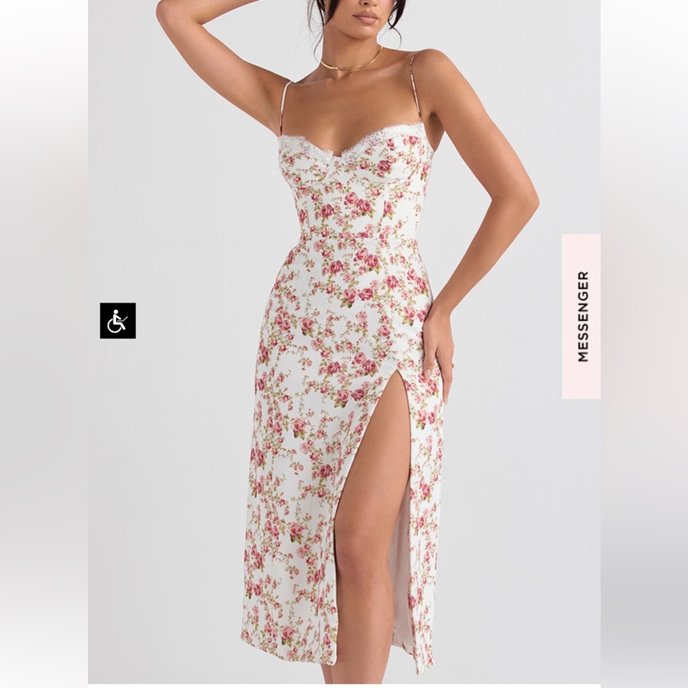house of cb CHARLOTTE Rose Print Corset Midi Sundress